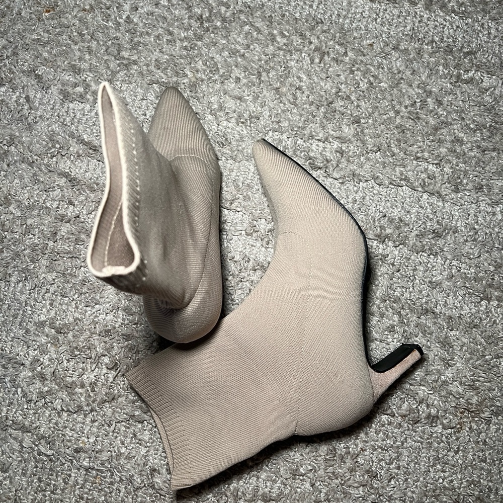 Beige Minimalist Pointed Toe Sock Boot - image 5